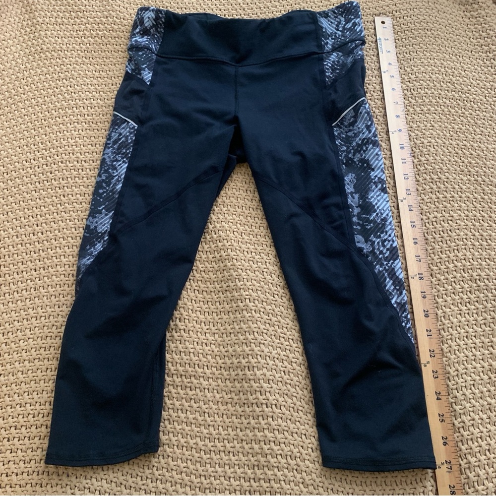 Athleta Black Capri Leggings with Gray Side Panels large